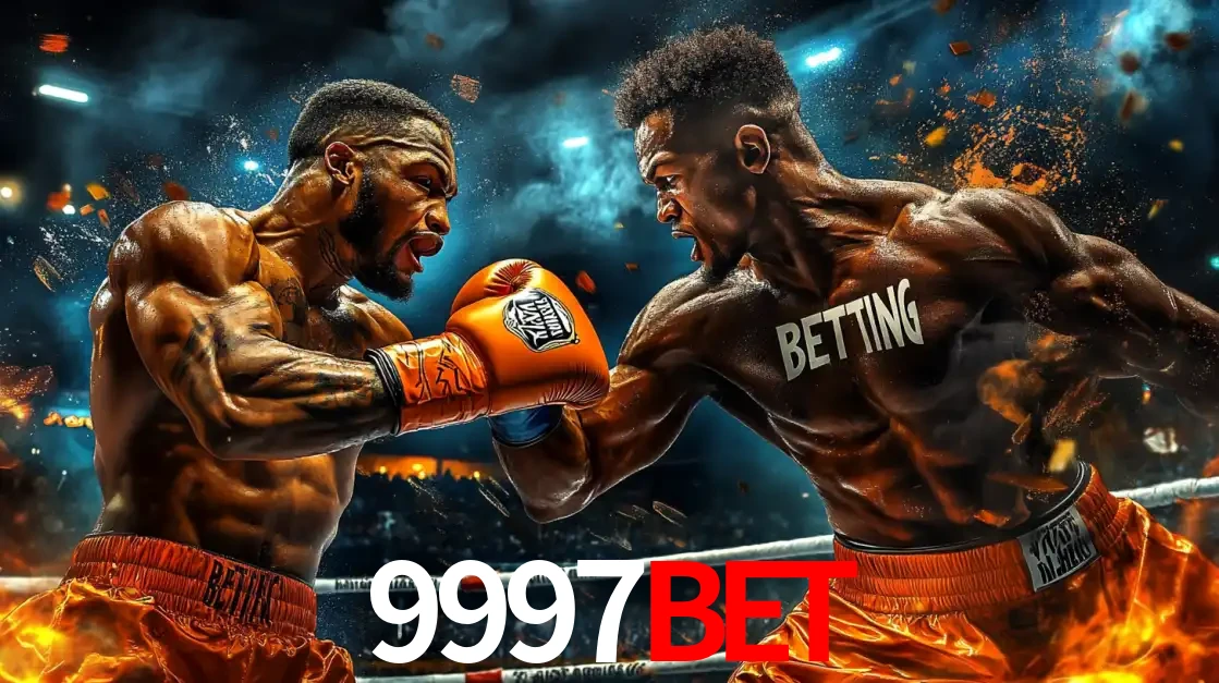 Dois boxeadores em uma luta intensa e explosiva, representando a adrenalina e as oportunidades de apostas em esportes de combate disponíveis na plataforma 9997BET.